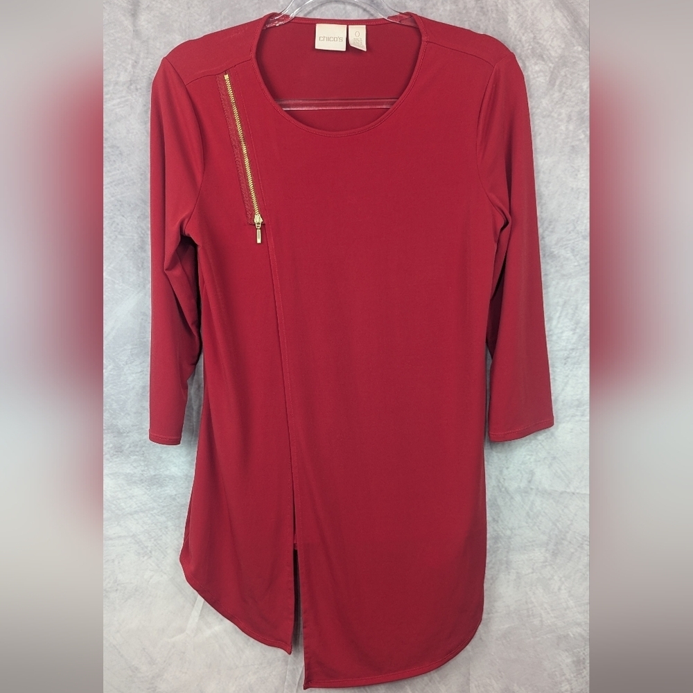 Chico's Size 0 (Medium) Red Asymmetrical Hem Blouse